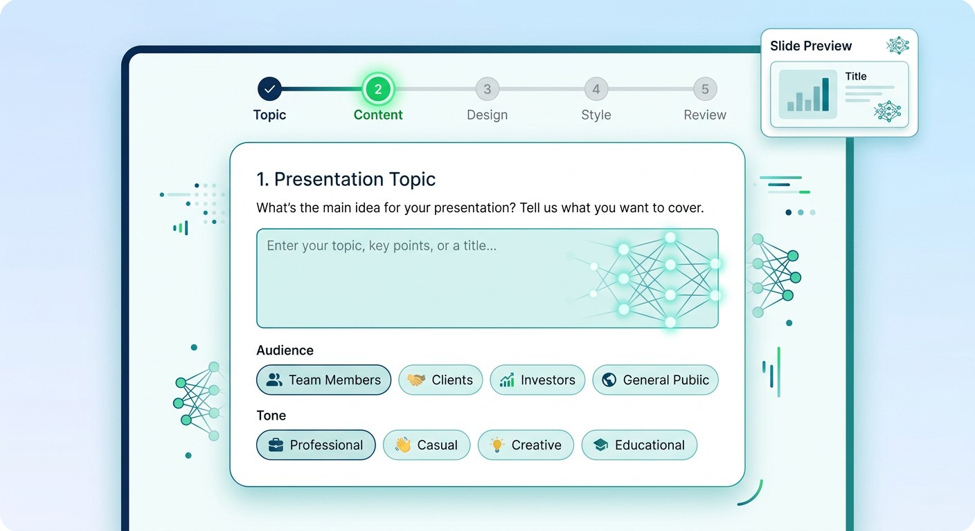 Decktopus — пошаговый AI-мастер создания презентаций через опрос нейросети
