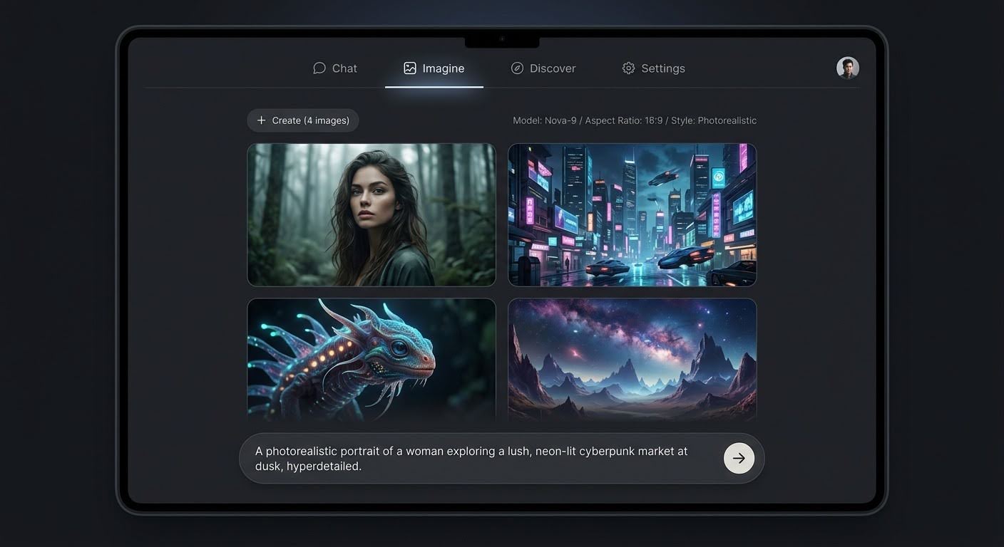 Вкладка Imagine в Grok для генерации изображений через нейросеть