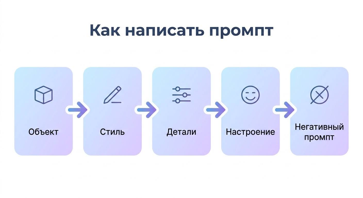 Инфографика: 5 шагов написания промпта для нейросети генерации изображений