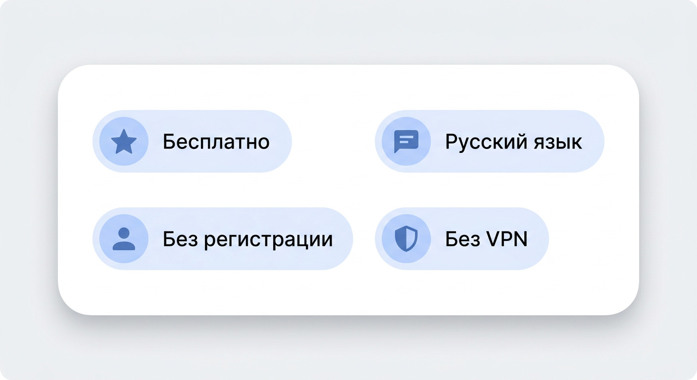Карточка сервиса нейросети: бесплатно, русский язык, без VPN и регистрации