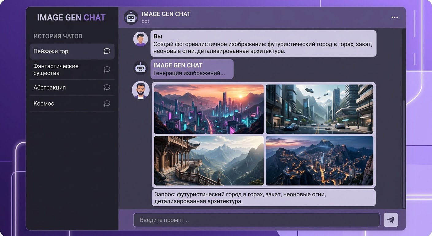 Генерация изображений через Midjourney и BotHub — интерфейс нейросети