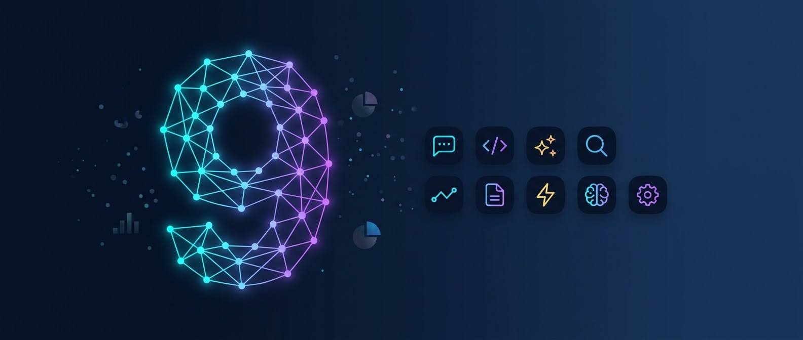 Топ-9 нейросетей для аналитики данных — баннер с иконками