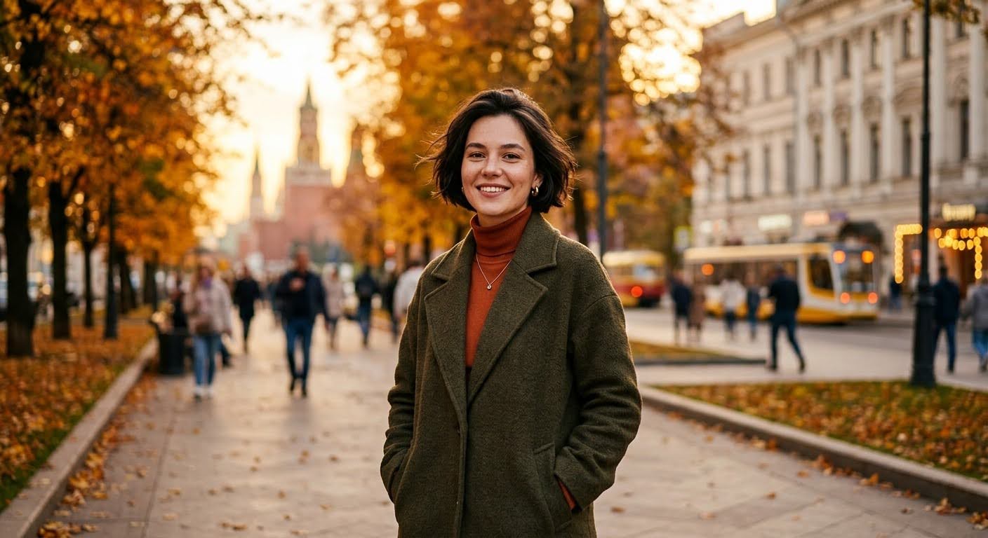 Пример генерации нейросетью Шедеврум — реалистичный портрет на улице