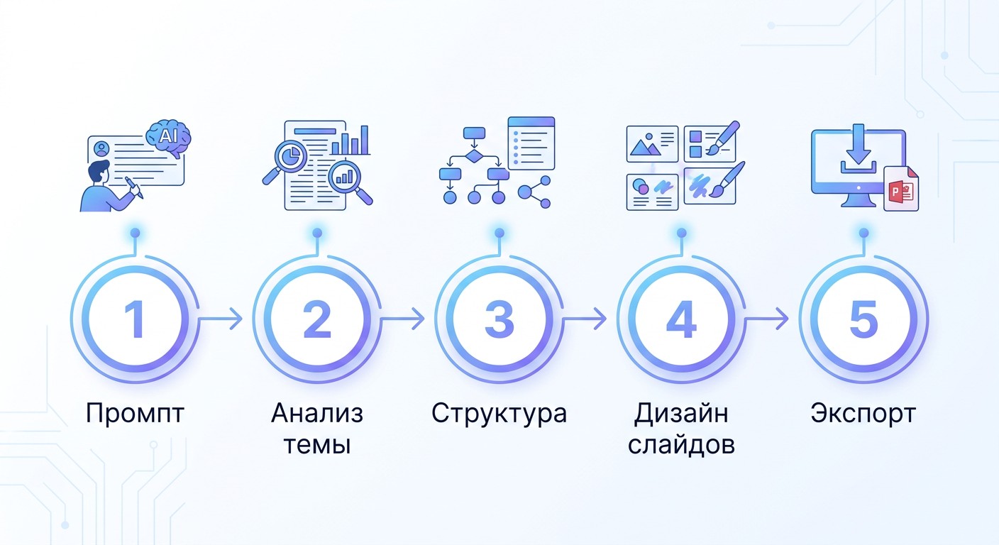 Процесс работы нейросети для презентаций: 5 этапов от промпта до экспорта
