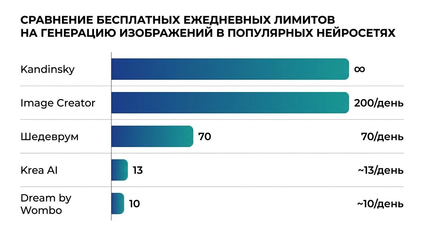 Рейтинг бесплатных лимитов нейросетей для генерации картинок в день