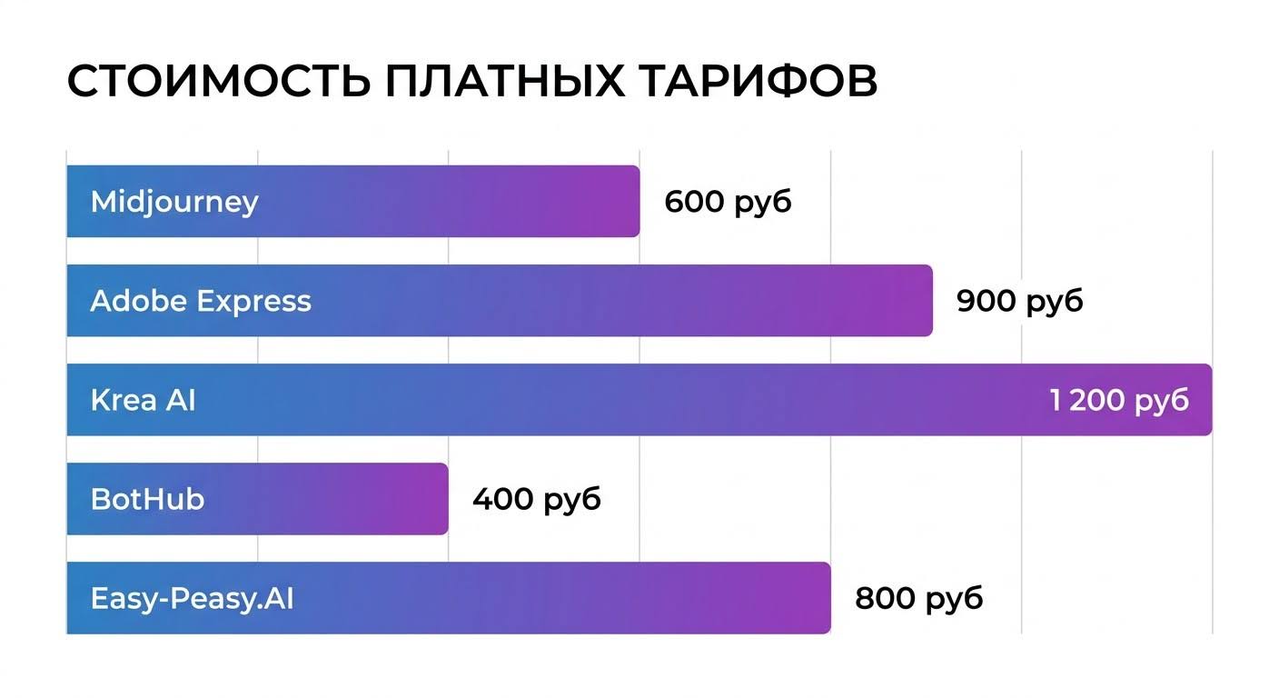 Сравнение стоимости платных тарифов популярных нейросетей для генерации изображений
