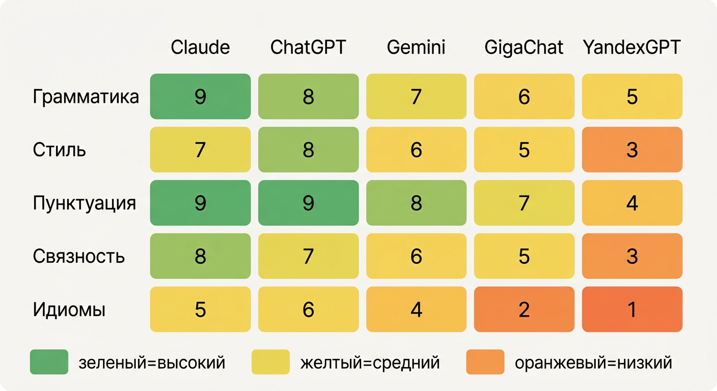 Тестовые показатели нейросетей по сервисам Текст.ру, Главред и Тургенев