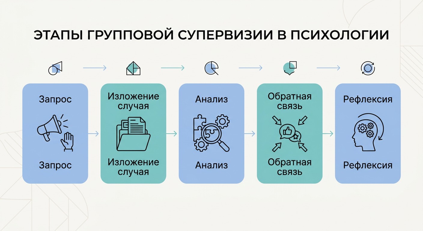 Схема пяти этапов групповой сессии супервизии психолога