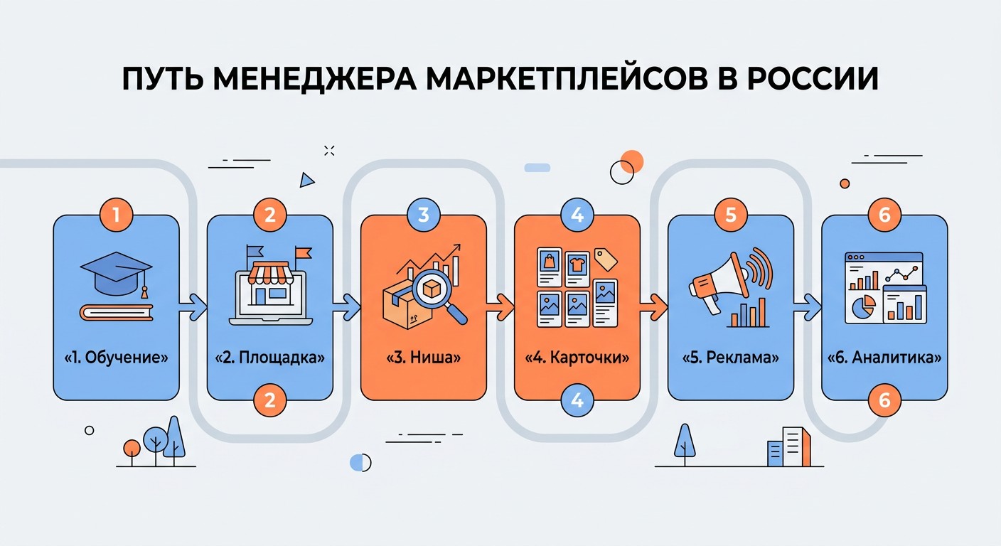 Шесть шагов для старта менеджера маркетплейсов — схема дорожка