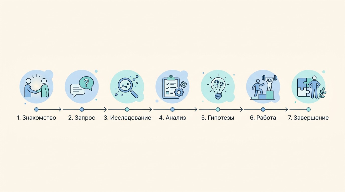 Инфографика — 7 шагов психологической консультации пошагово