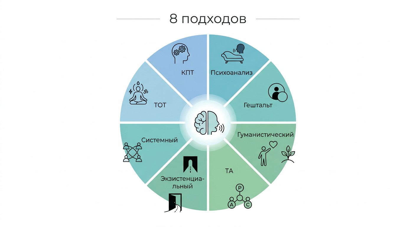 Восемь подходов в психологическом консультировании — схема-колесо