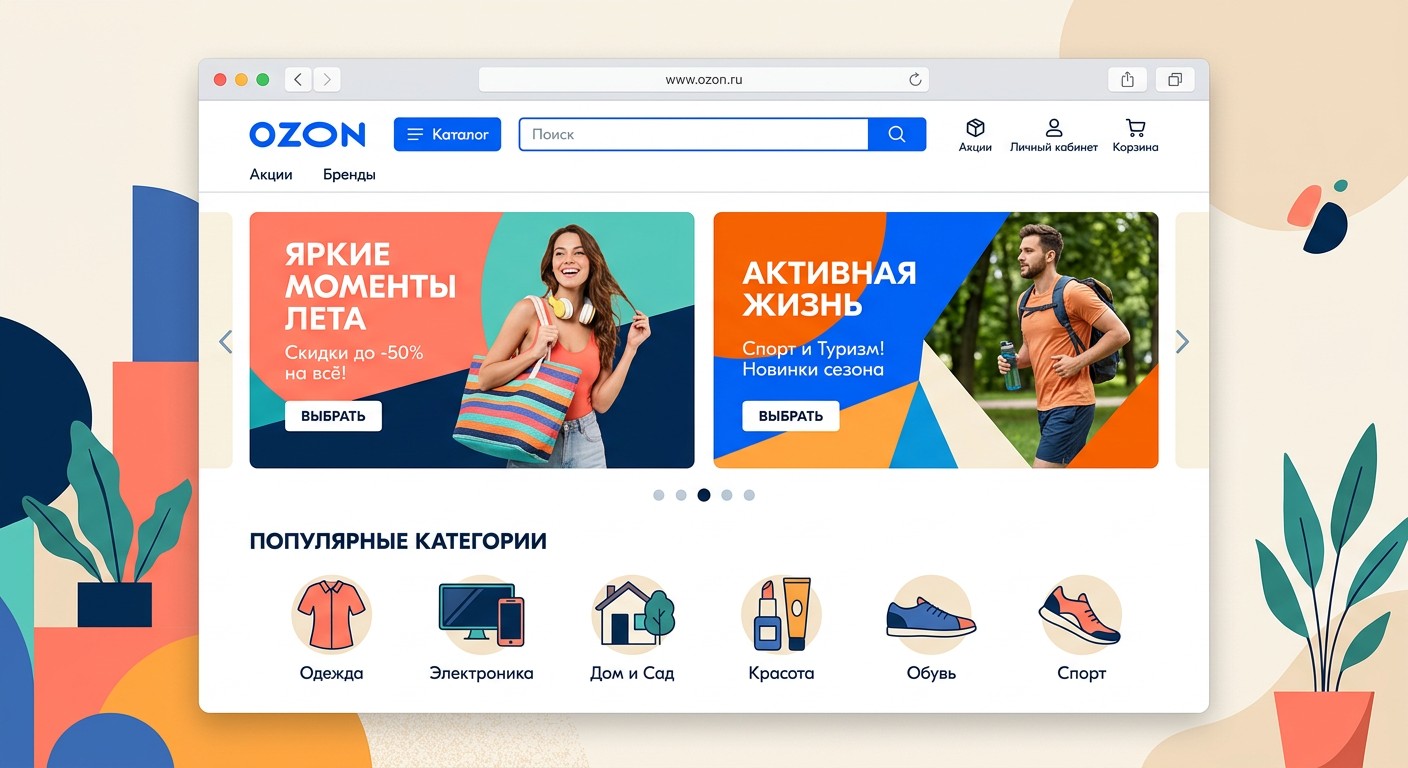 Рекламный баннер на главной странице Ozon в формате карусели