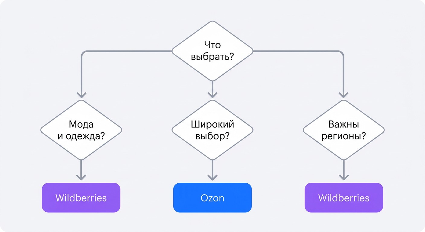 Дерево решений для выбора между Ozon и Wildberries по типу покупки