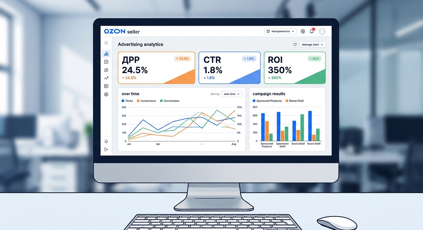 Дашборд аналитики рекламы на Ozon с метриками ДРР CTR и ROI