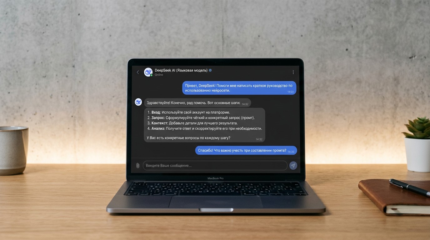Интерфейс DeepSeek с диалогом на русском языке
