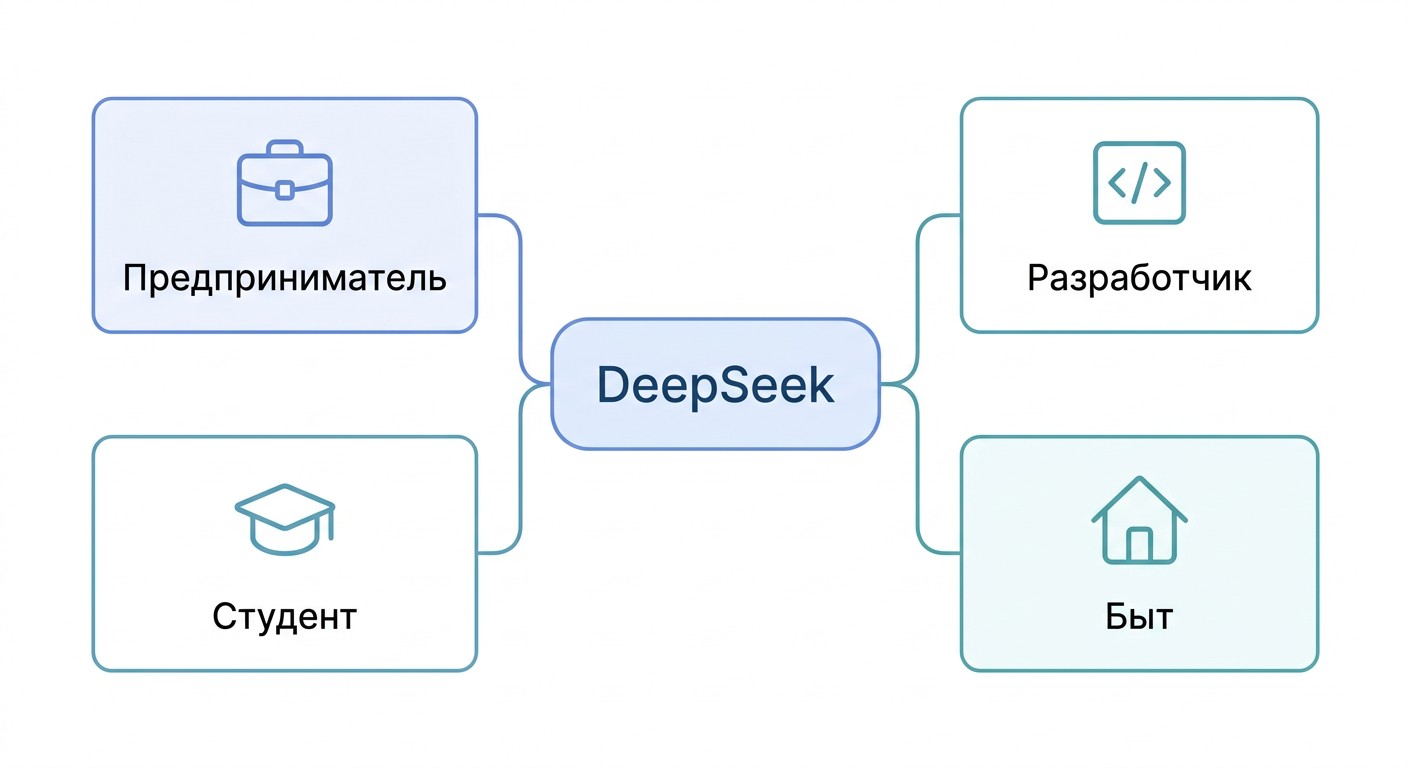 Дерево задач DeepSeek по категориям пользователей инфографика