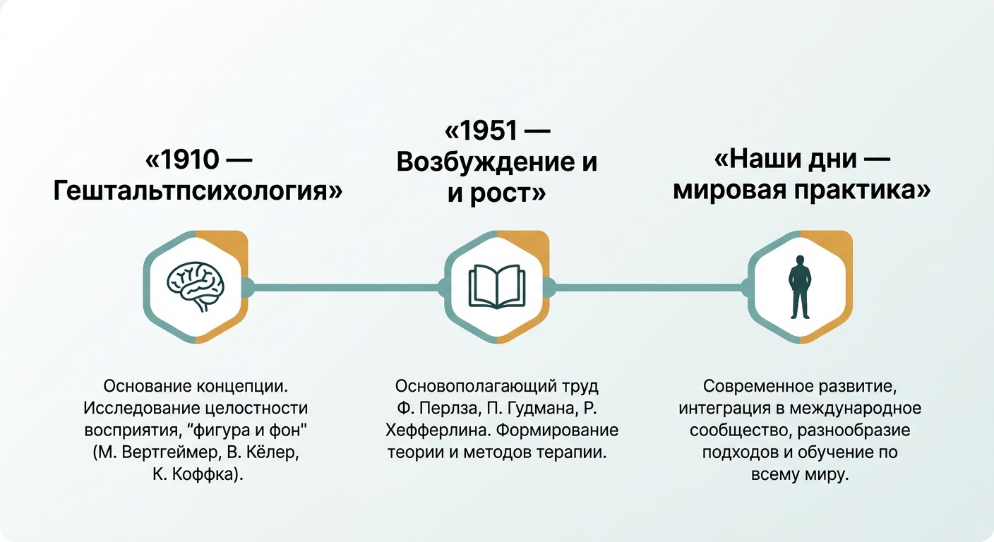Временная шкала истории гештальт-терапии от 1910 года до наших дней