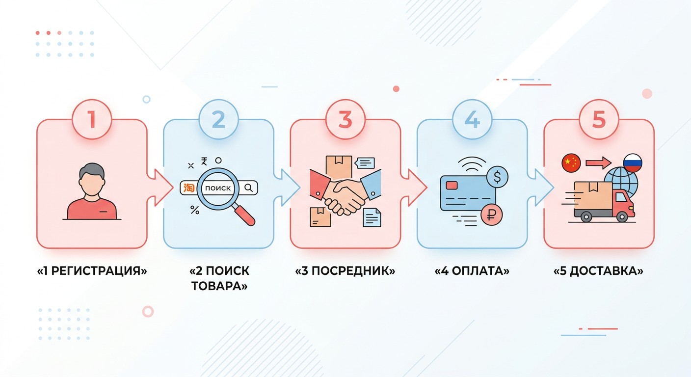 Инфографика: пять шагов заказа товара с Taobao в Россию
