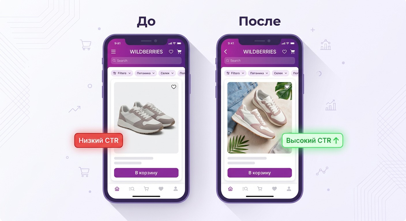 Карточка товара на Wildberries до и после оптимизации