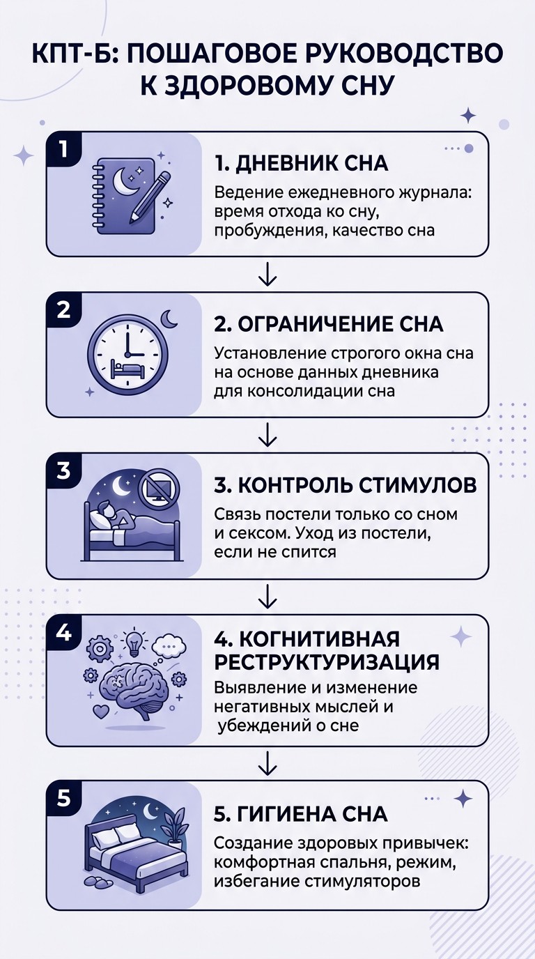 КПТ при бессоннице — пять шагов когнитивно-поведенческой терапии инсомнии