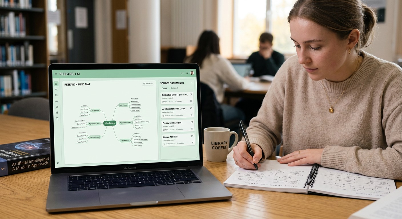 NotebookLM Studio строит ментальную карту по загруженным учебным документам