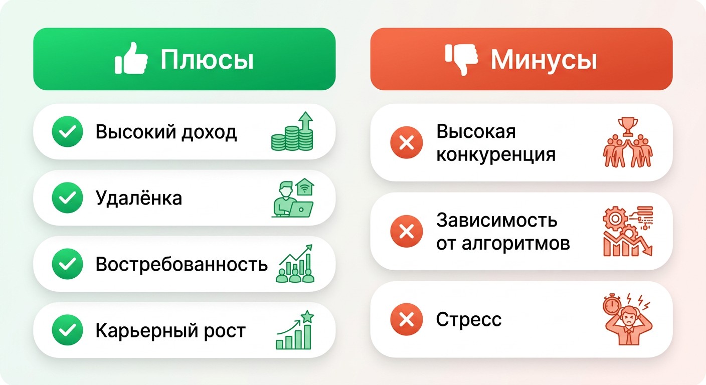 Плюсы и минусы профессии менеджера маркетплейсов в двух колонках