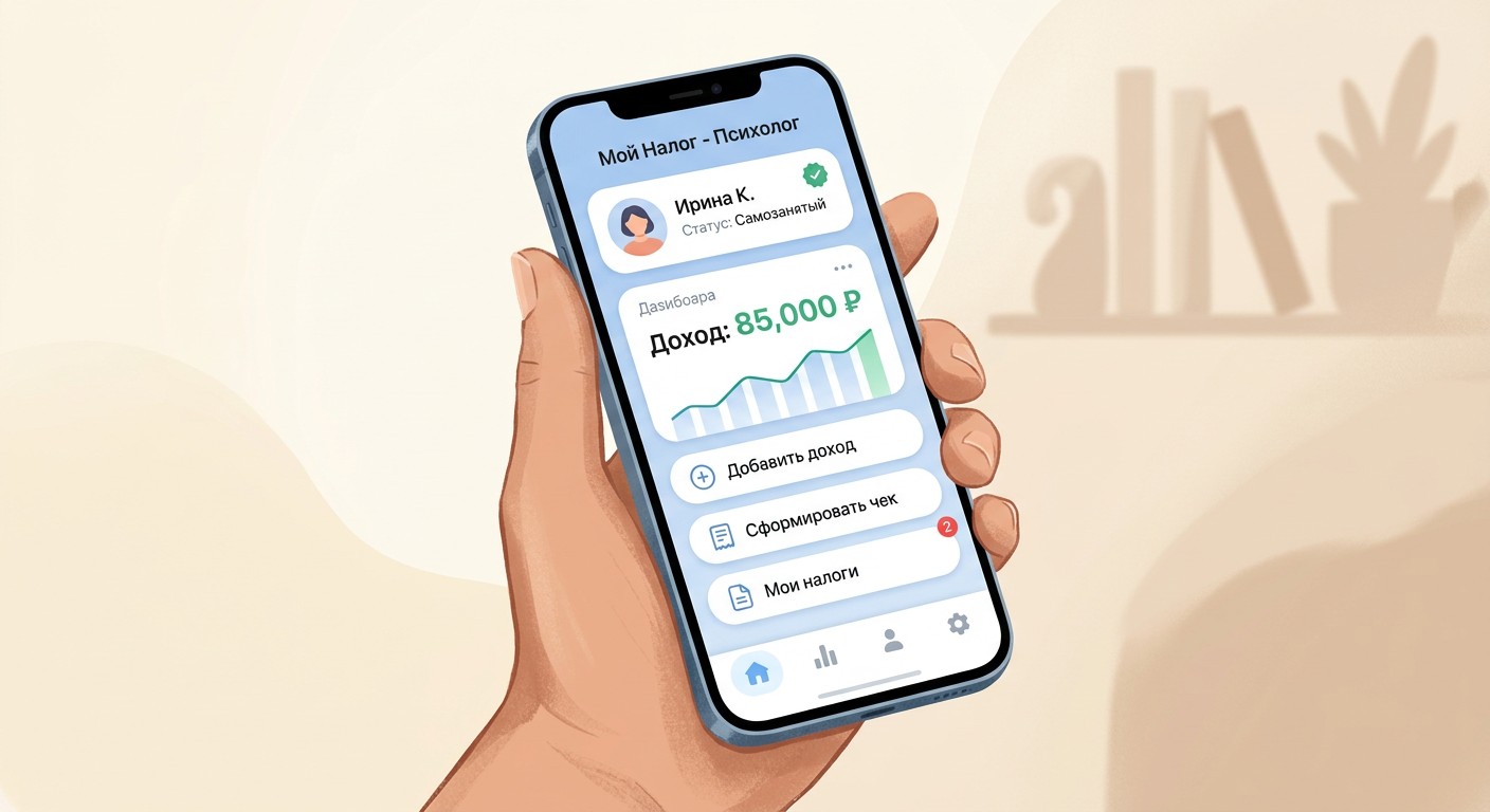 Приложение для регистрации самозанятости психолога на смартфоне