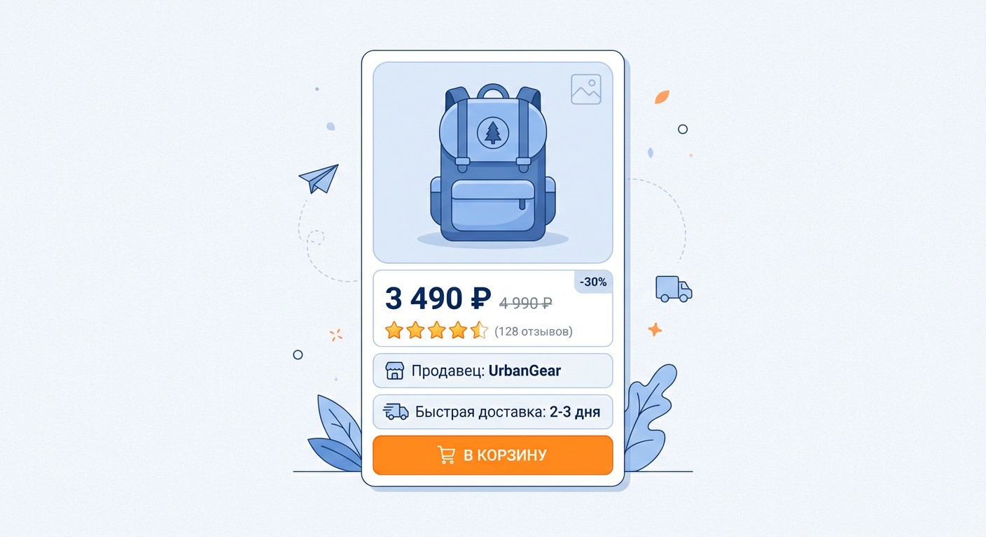 Пример карточки товара на маркетплейсе с основными элементами