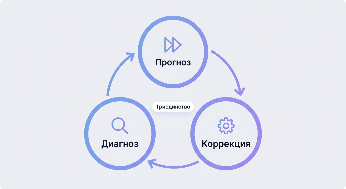 Инфографика триединства психодиагностики — диагноз прогноз коррекция