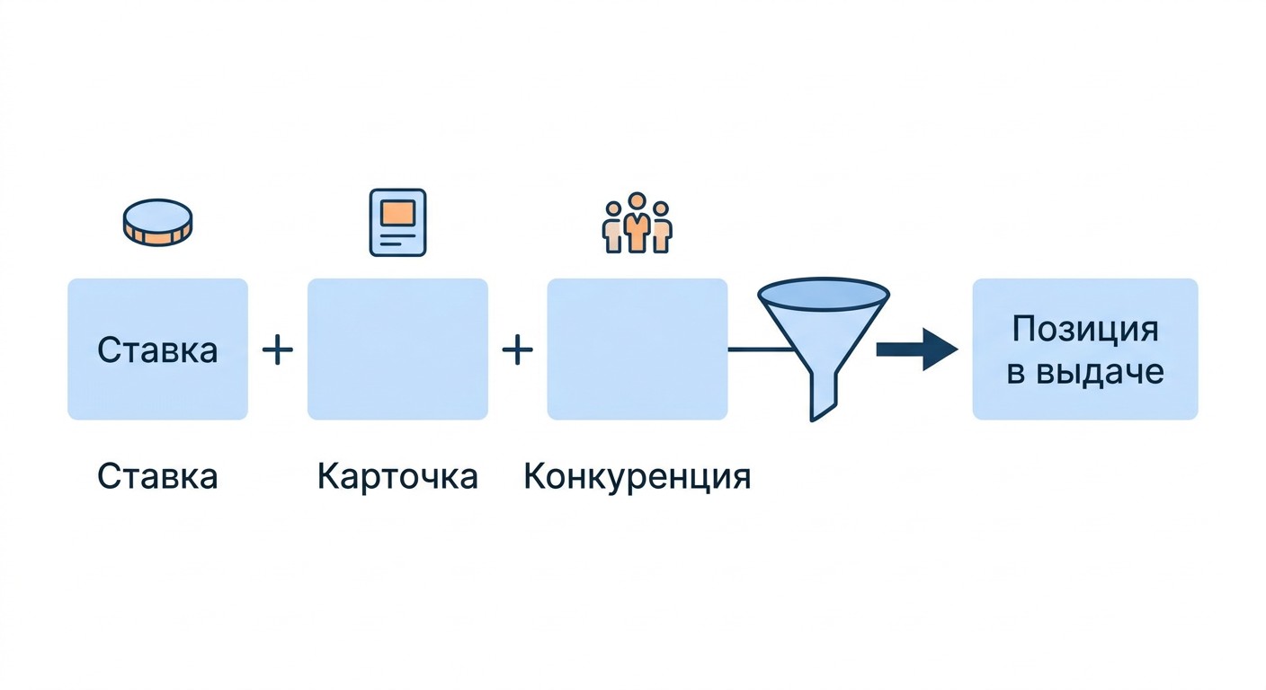 Схема аукциона рекламы на Ozon: ставка, карточка, конкуренция, позиция