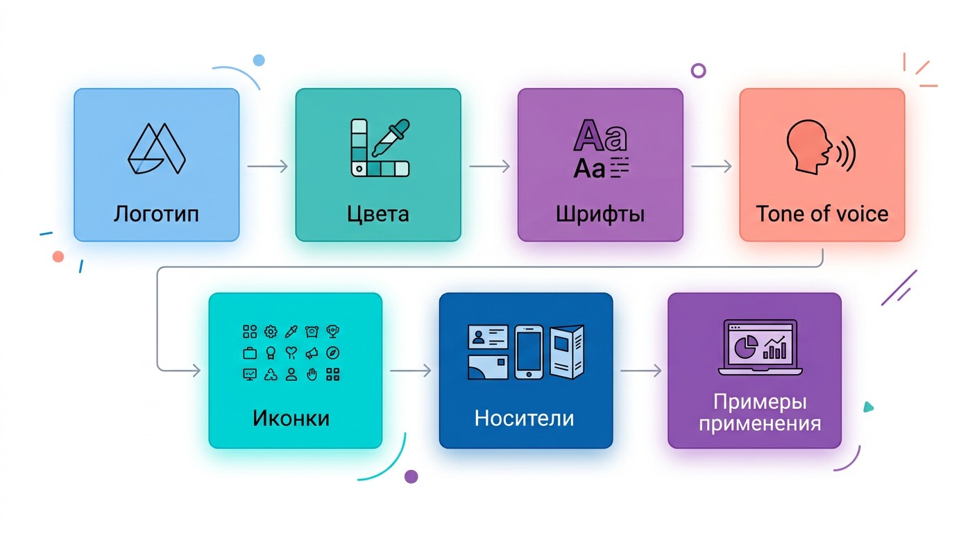 Состав брендбука — схема семи основных разделов документа