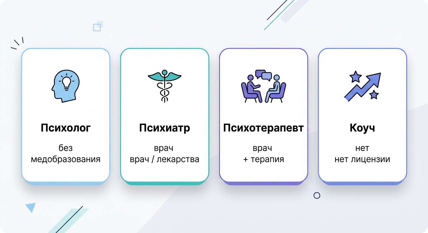 Сравнение профессий: психолог, психиатр, психотерапевт и коуч