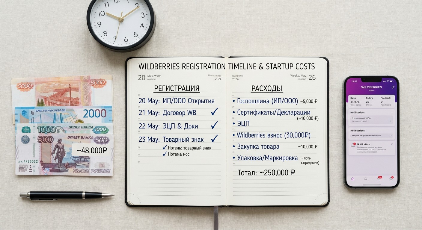 Сроки регистрации и стартовые расходы для продавца на Wildberries