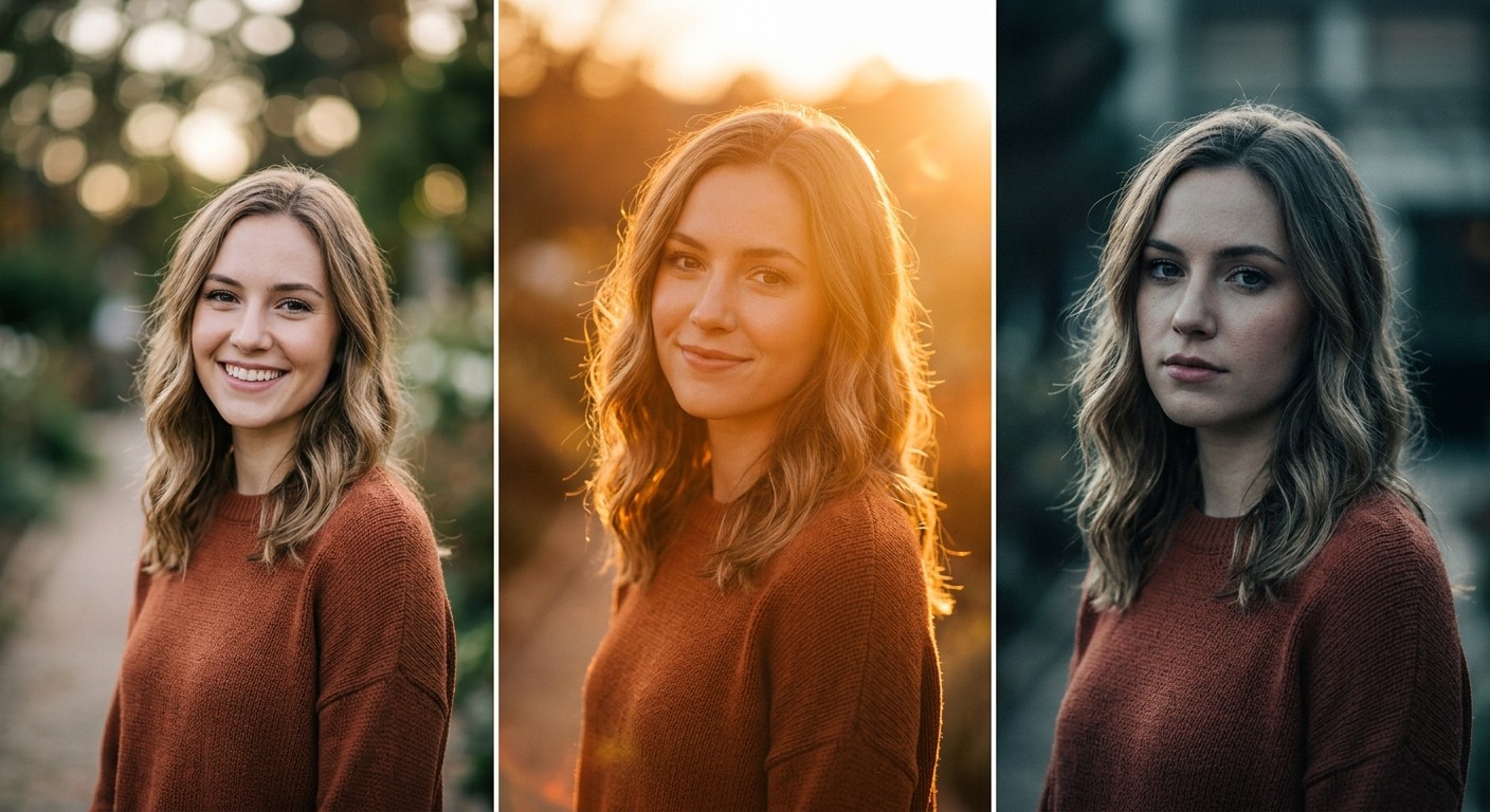 Сравнение световых эффектов Midjourney — bokeh, golden hour, cinematic lighting
