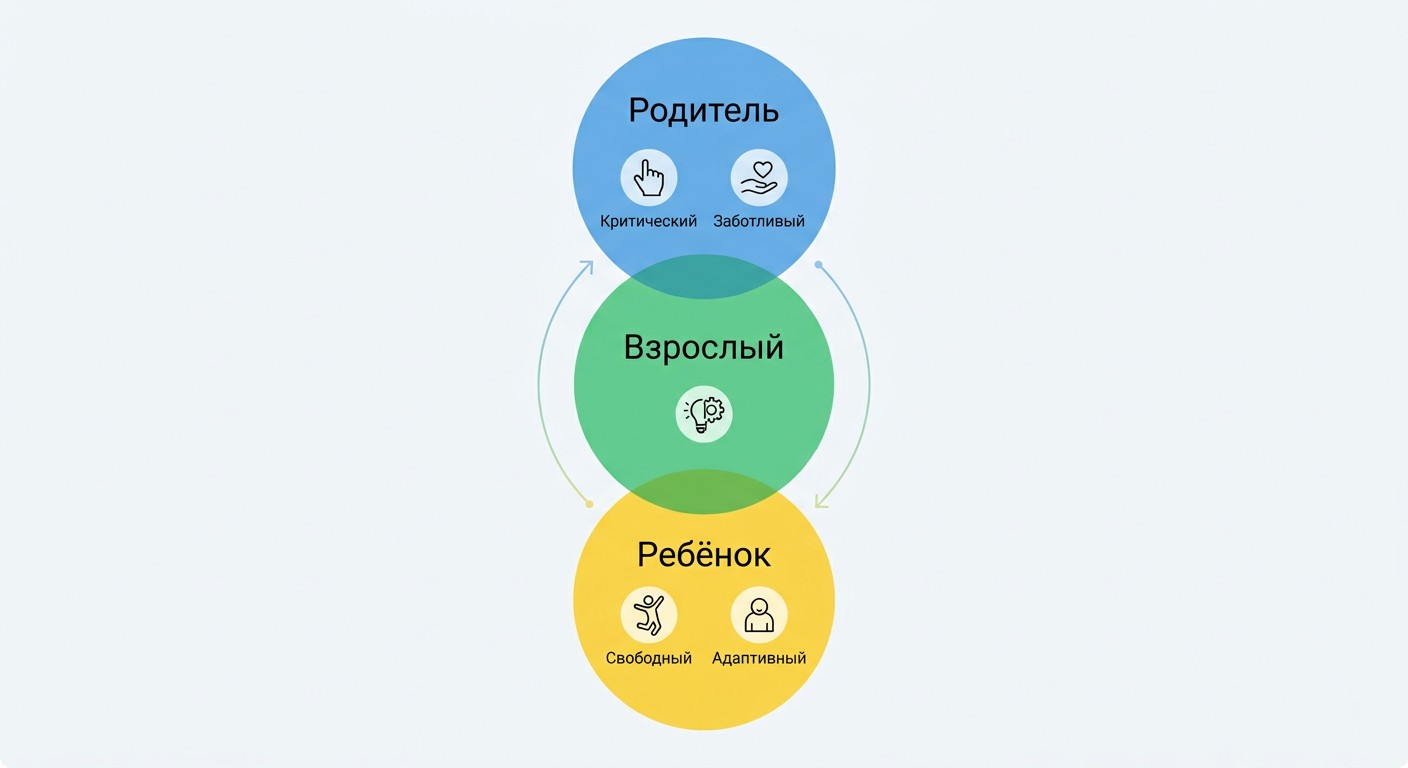 Три эго-состояния транзактного анализа: Родитель, Взрослый, Ребёнок