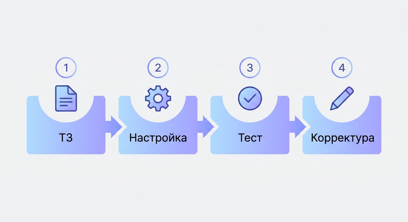 Четыре шага работы промпт-инженера: ТЗ, настройка, тест, корректура