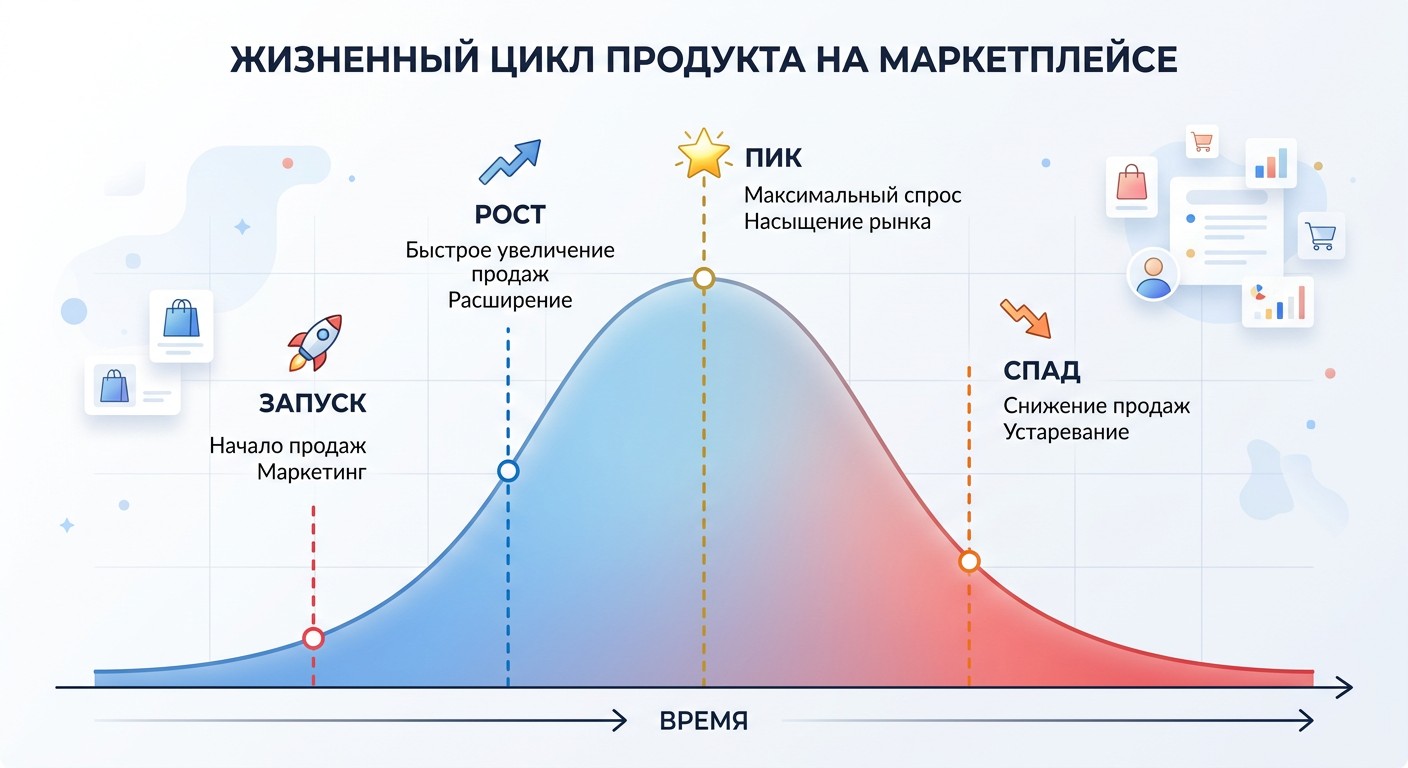 Жизненный цикл трендового товара на маркетплейсе кривая спроса