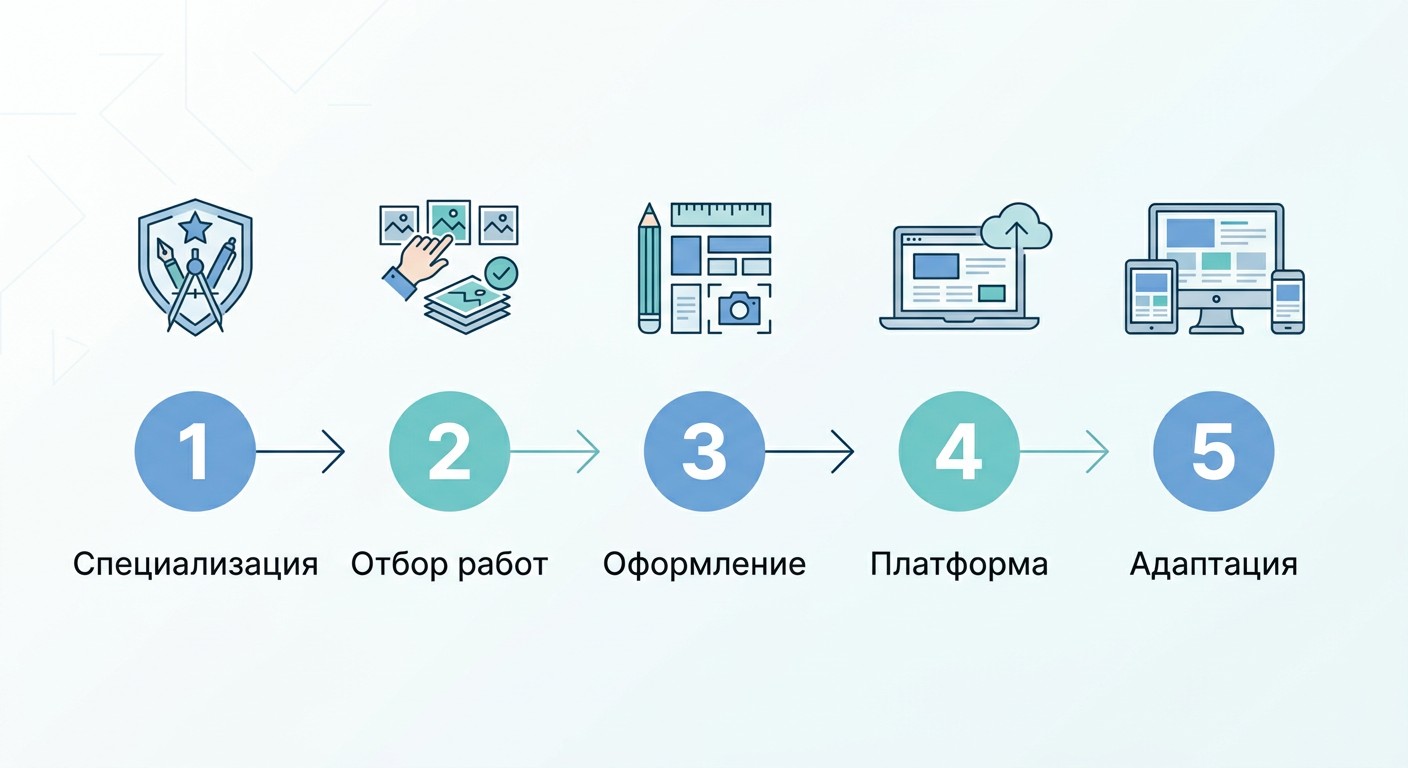 Инфографика пять шагов создания портфолио графического дизайнера