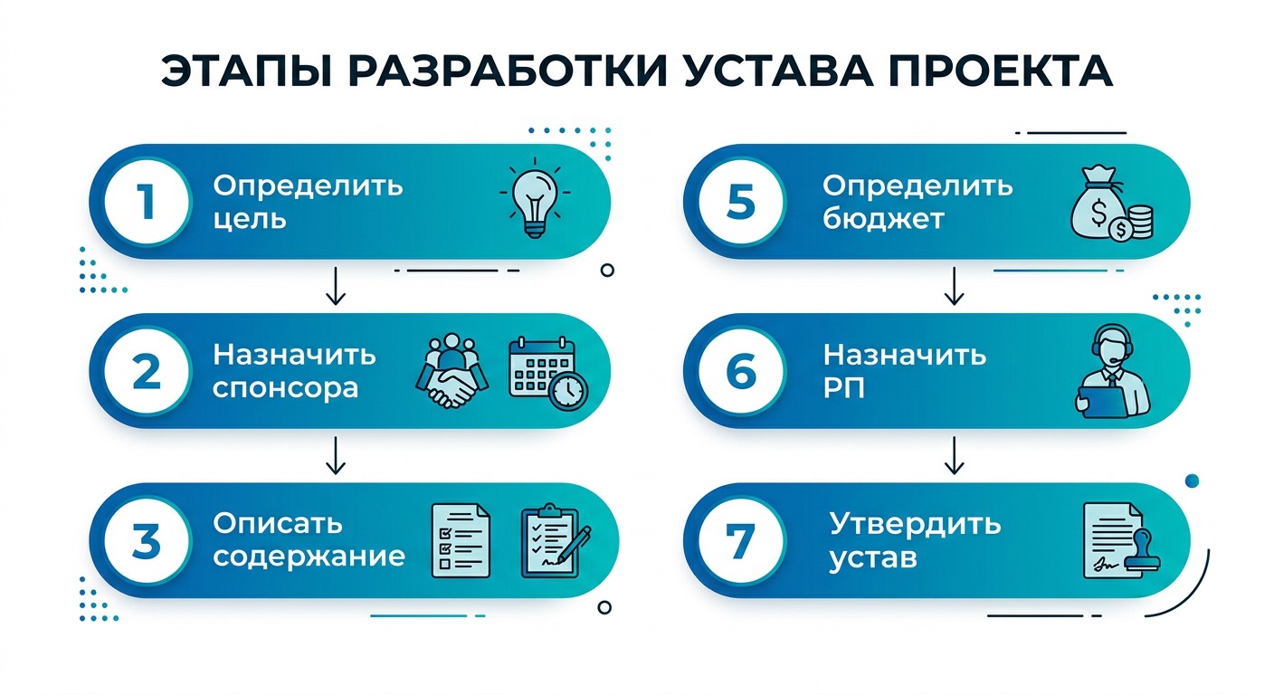 Семь шагов составления устава проекта — пошаговая схема
