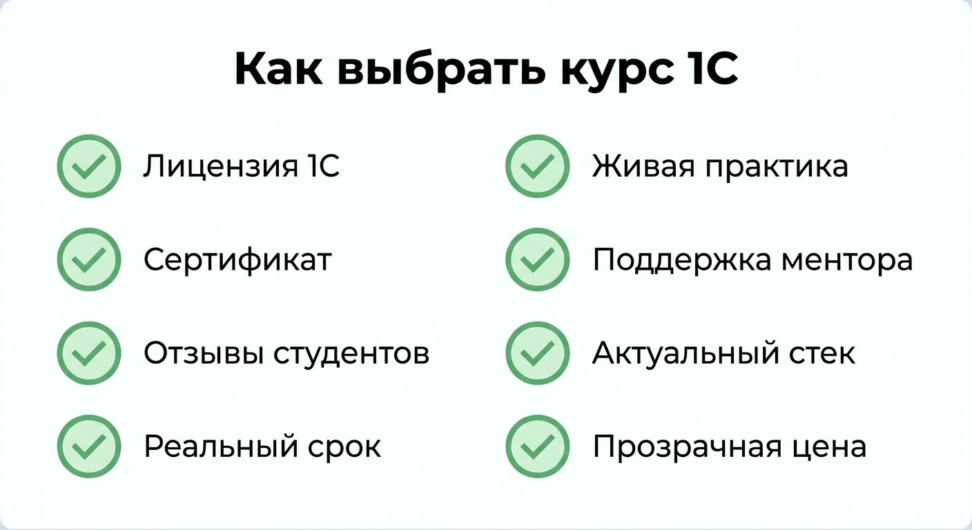 Чек-лист 8 критериев выбора курса по программированию 1С