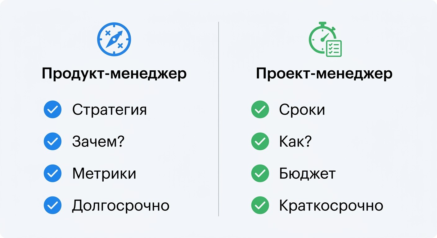 Чек-лист: признаки продуктового и проектного мышления по колонкам