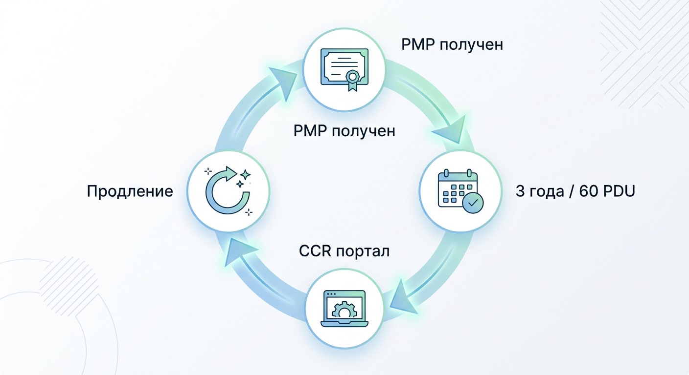 Инфографика цикла поддержания сертификата PMP — 3 года и 60 PDU