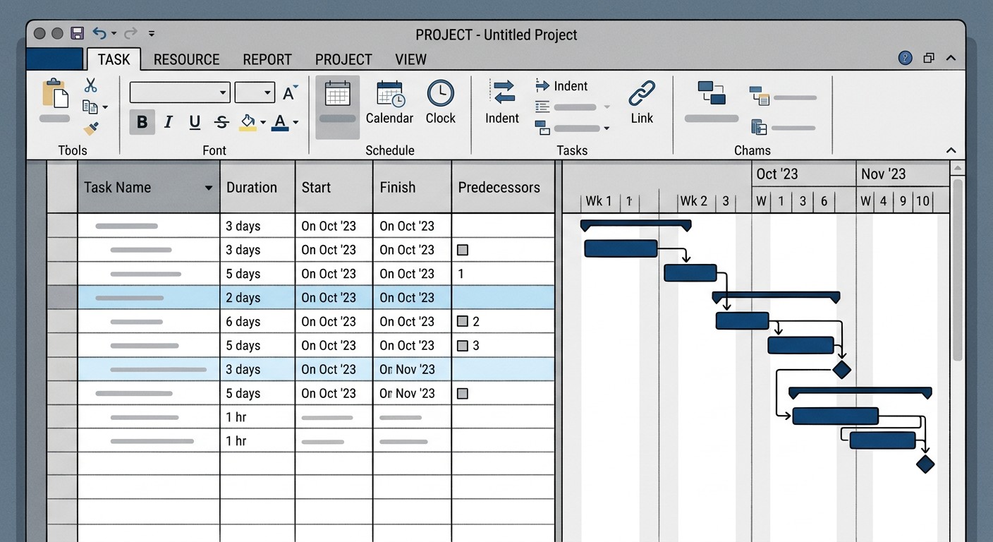 Диаграмма Ганта в Microsoft Project — классический интерфейс десктопной программы
