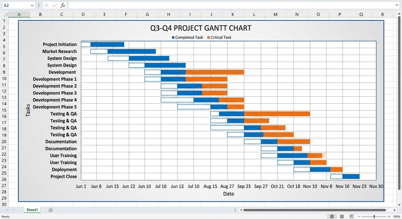 Готовая диаграмма Ганта в Microsoft Excel на основе линейчатой диаграммы