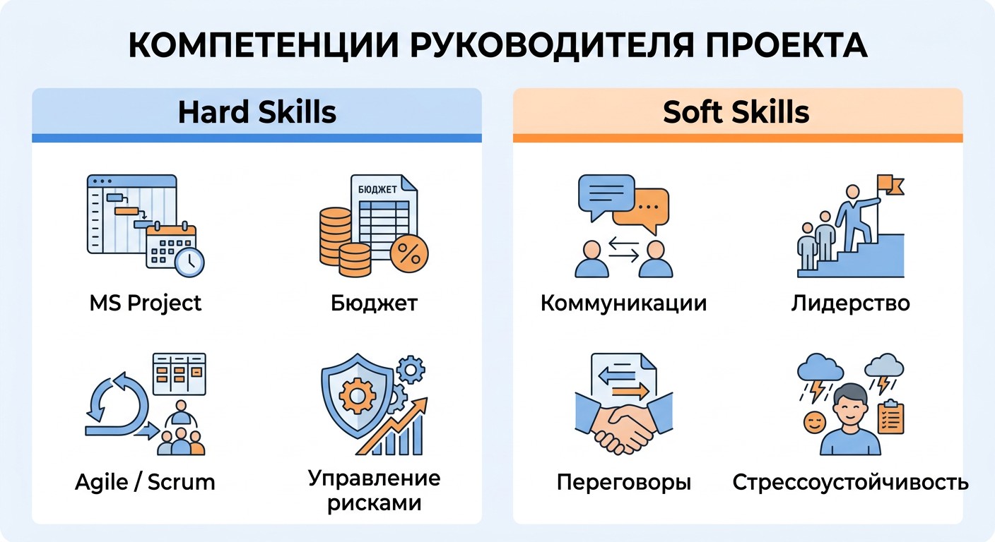 Инфографика: hard skills и soft skills руководителя проекта