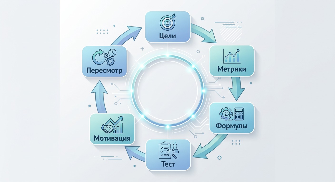 Шесть шагов внедрения KPI проекта — круговая схема цикла управления