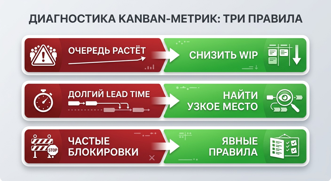 Диагностика канбан-метрик по принципу если проблема то решение