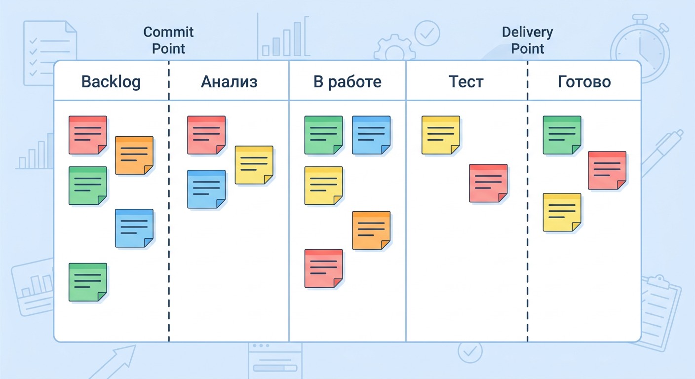 Структура канбан-доски с обозначенными Commit Point и Delivery Point