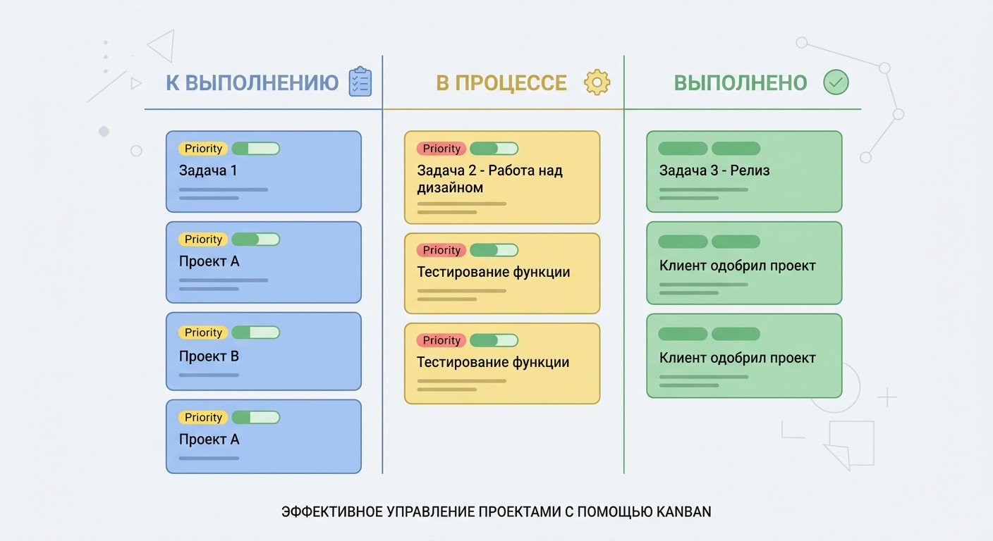 Канбан-доска менеджера проектов с колонками To Do In Progress Done
