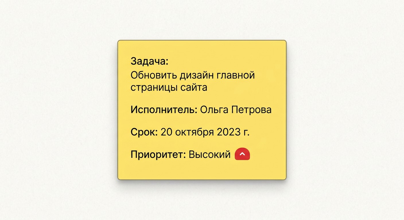 Пример заполненной канбан-карточки с задачей исполнителем и сроком